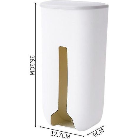 Distributeur mural de sacs poubelle rechargeables, blanc, pour la cuisine et les courses. (1/5)