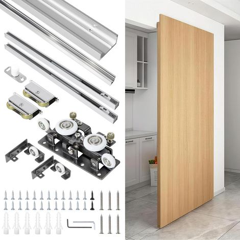 Kit de quincaillerie pour porte coulissante dissimulée type barn door 1200 mm, fermeture douce, système sans rail visible, montage mural avec mécanisme caché
