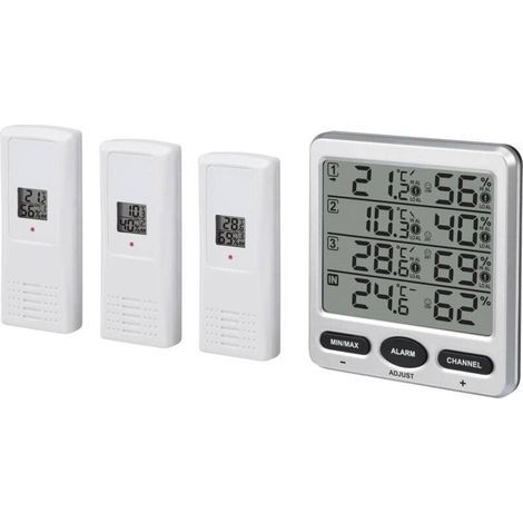 Thermo-hygromètre intérieur/extérieur sans fil LCD numérique 433 MHz à 8 canaux avec trois capteurs à distance Fonction d'alarme de niveau de confort d'hygromètre (1/5)