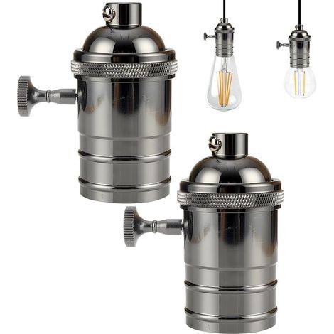2 Pcs Vintage Douille lampe, Edison Douille Vintage E27 Adaptateur De Lampe avec Interrupteur Rétro Vintage Lustre Sans Fil Noir