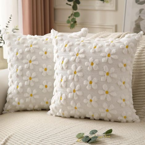 Orange-green gradient corduroy cushion cover, living room sofa decoration, backrest cushion cover, Nordic style, cord not included -- 50x50 -- White daisy