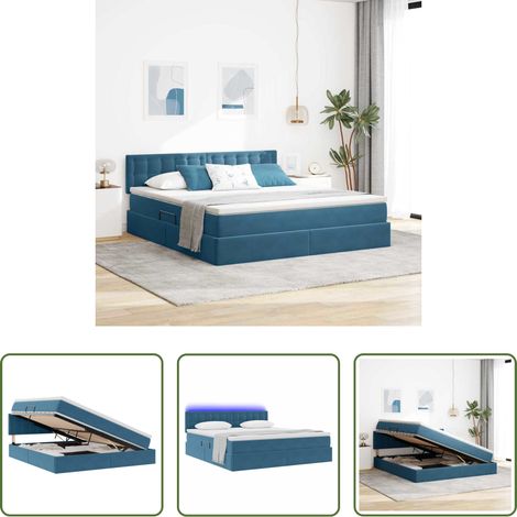 LED-Bett - Bett mit Stauraum und LED mit LED Dunkelblau 180 x 200 cm Samt (1/5)