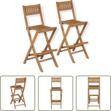 The Living Store Tabourets pliables de bar d'extérieur lot de 2 bois teck solide - Chaises De Jardin - Tabouret De Bar - Mobilier De Jardin - Chaise Pliante - Teck (1/5)