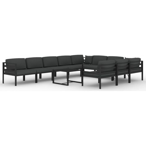 Conjunto de muebles de jardín de exterior 11 piezas con cojines aluminio antracita 020015284 (1/5)