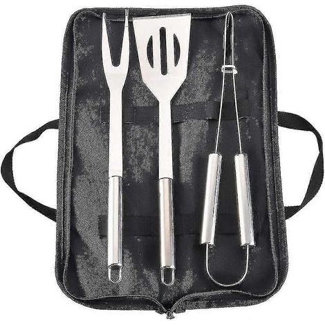 Ensemble d'ustensiles pour barbecue, kit d'accessoires de cuisson en acier inoxydable, argent, noir, 1 ensemble (1/5)