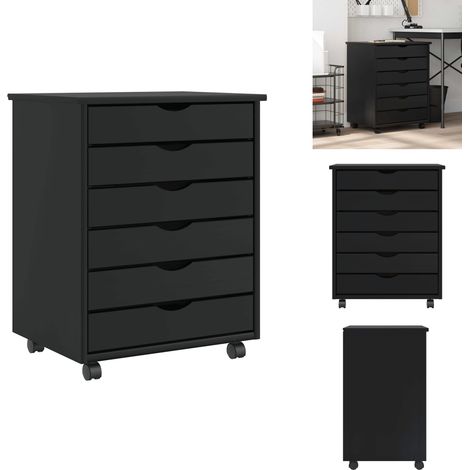 Rollschrank mit Schubladen MOSS Schwarz Massivholz Kiefer - Rollschrank - Rollschränke - Kommode - Aktenschrank (1/5)