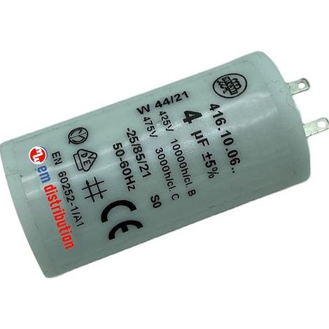 Ducati Energia – Condensateur 4µF pour moteur de volet roulant 8 à 10 Nm – Cosses Faston 2.8 mm – Durée de vie 10 000 heures – Compatible SOMFY et SIMU