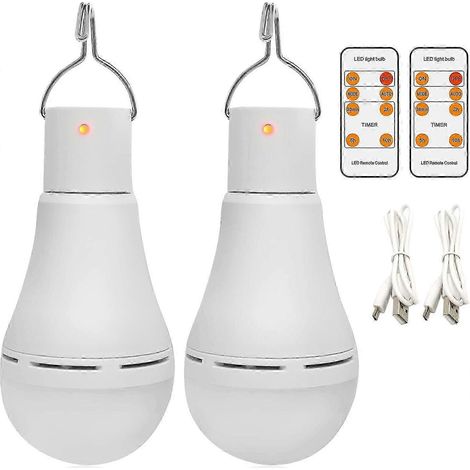 Ampoules LED rechargeables USB, lampe de camping portable Afoskce avec minuterie à distance, 5 modes d'éclairage, avec crochet, ampoules intelligentes 1500 mAh pour les situations d'urgence (1/5)