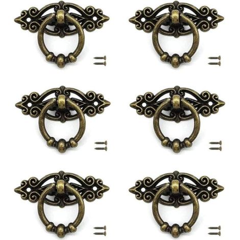 Ensemble de 6 poignées de porte de tiroir en alliage antique, espacement des trous de 45 mm, avec vis, adaptées aux armoires, tiroirs et coiffeuses (1/4)