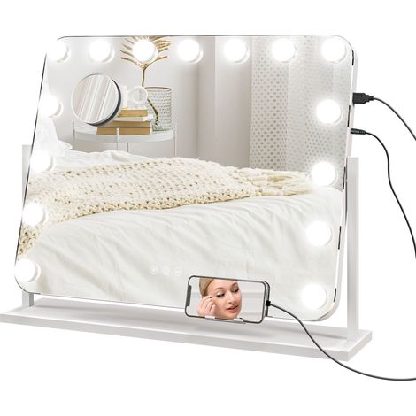 HOMCOM Hollywood Dimmable Lighted Makeup Mirror with Magnifier, USB Port (1/5)