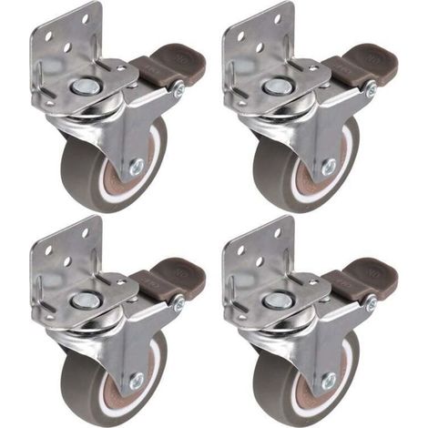 Roulettes latérales de 5 cm (2 pouces) pour meubles, roulettes en caoutchouc en forme de L, pivotantes à 360° avec blocage, ensemble de 4 pièces (1/5)