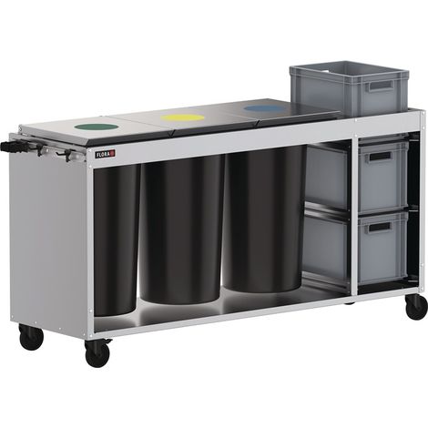 FLORA Reinigungswagen 3 Tonnen á 60 l, 3 KistenStahl