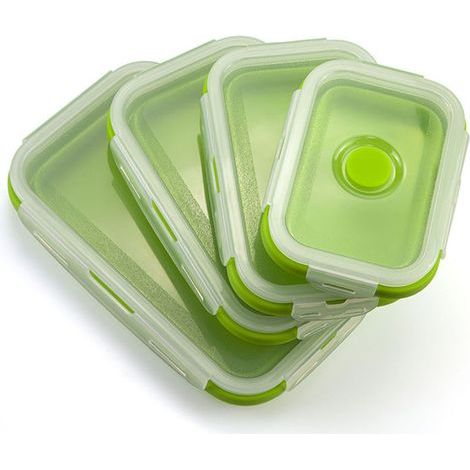 Pliable Frischhaltebehälter en Silicone, sans BPA, ResQIEDOVIEYose, avec lufQIEDOVIEYichtem couvercle en plastique pour la Cuisine,Vert (1/5)