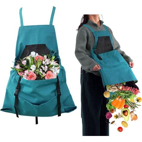 Delantal, Delantal de jardinería, Delantal impermeable, Ajustable, Correas en la entrepierna, verduras y flores (1/5)