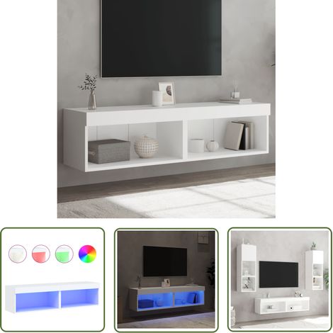 The Living Store Meubles TV avec lumières LED 2 pcs blanc 60x30x30 cm - Meuble Tv - Meuble Téléviseur - Éclairage Led - Rangement - Support Tv (1/5)