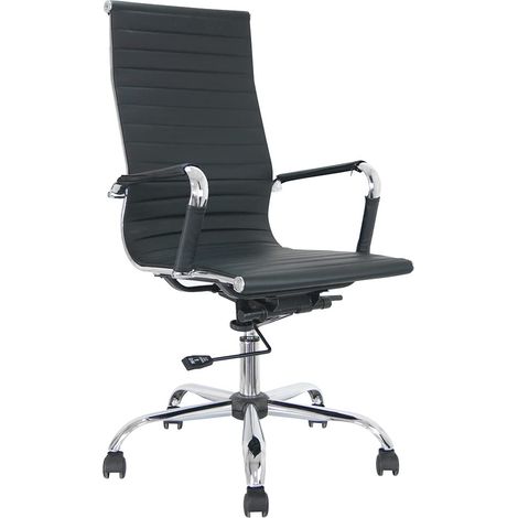 Fauteuil de Direction en Simili Cuir Accoudoirs et Pied chromé, Faux, Noir, Hauteur réglable 78125 (1/5)