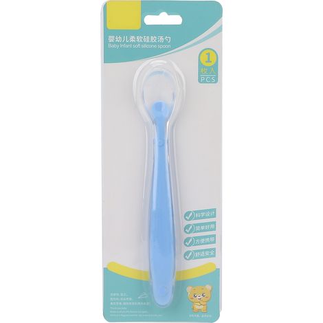 Cuillère d'Entraînement Alimentaire pour Bébé en Silicone Souple, Embout Doux pour Nourrisson - Bleu (1/5)