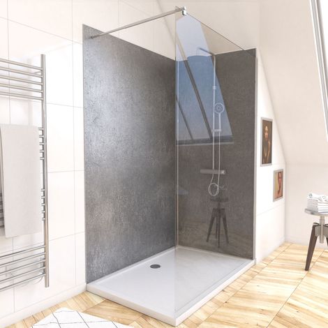 pack de 2 panneaux muraux pierre silver grey 90+120x210 cm avec profilés anodise brillant - stone'it