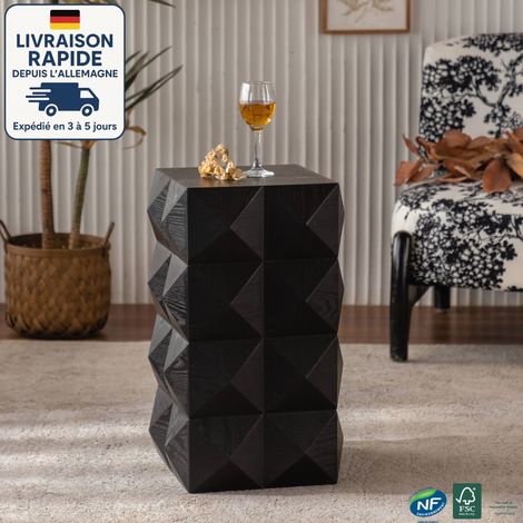 Mesa de centro - Mesa auxiliar vintage - Mesita de noche vintage de madera - Altura 60 cm - Diseño en relieve 3D - No requiere montaje - Color negro (1/4)