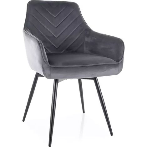 Chaise SONGY velours gris avec assise pivotante et pieds métal noir retour automatique (1/5)