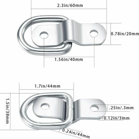 Anneaux D'arrimage en D, Crochet Fixation INOX, Anneau De Montage pour Anneau De Fixation, Darrimage Sangle 6 Pcs et 12 Vis pour Remorque Voiture, Hamac Bois, Camping 6x25mm (1/4)