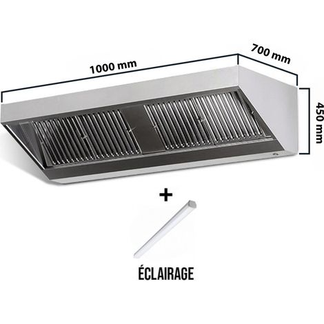 Hotte murale sans moteur 1000x700x450 mm avec éclairage, filtre et robinet de vidange PREMIUM - GOLDINOX
