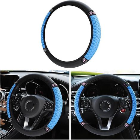 Lenkradbezug Auto mit Strasssteinen, PU Leder, universell, blau (1/5)