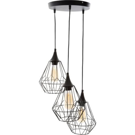 Atmosphera – Suspension en métal filaire x 3 – Design moderne noir – Dimensions D. 24,5 x H. 80 cm – Pour ampoules E27 jusqu'à 25W