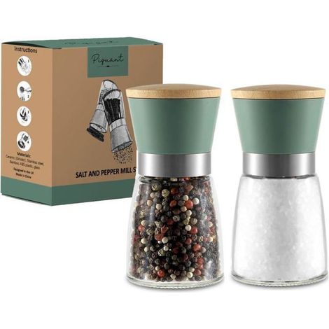 Lot de 2 moulins à sel et à poivre réglables en céramique - Salières et poivrières rechargeables Vert sauge (1/5)