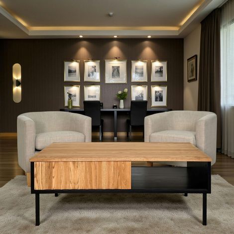 Table basse en bois bicolore avec façade ondulée TARAN
