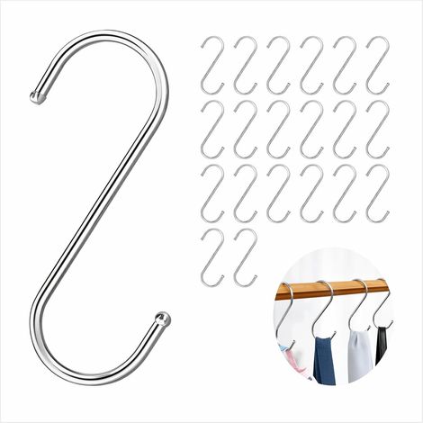 Lot de 20 - Crochet S - Acier Inoxydable - Double Extrémité Lisse - Organisation Cuisine Salle de Bain Bureau - Argenté - 6x2,5cm (1/5)