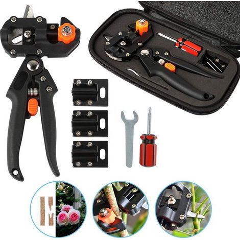Set di attrezzi da giardinaggio professionali con cesoie, attrezzi per innesti e taglieri per piante, alberi da frutto e bonsai. (1/5)
