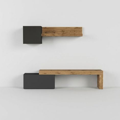 Mueble de salón moderno con armarios colgantes Chronos n.º 20 - Antracita