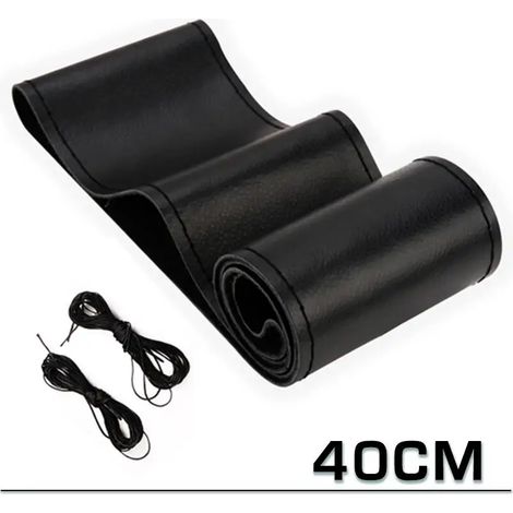 (Noir-Noir-40CM-) Housse de volant universelle tressée extra large en similicuir souple et antidérapant, accessoires intérieurs de voiture (1/3)