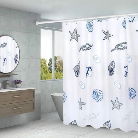 Rideau de douche 150x200cm transparent, PEVA imperméable, semi-transparent clair, anti-moisissure, sans PVC écologique, lavable avec crochets (coquille) (1/4)