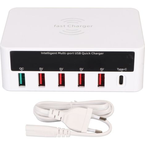 Station de charge rapide USB 50W, 6 ports multiprise sans fil, prise UE 100-240V, chargeur multi-appareils (1/5)
