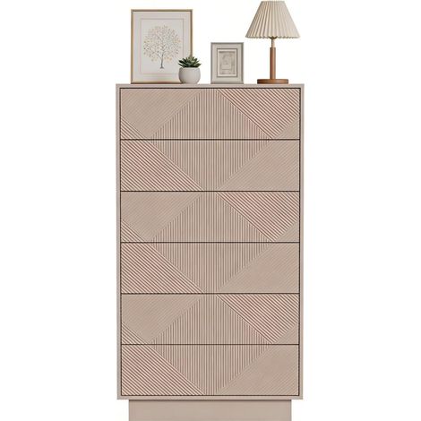 Kommode mit 6 Schubladen, Push-to-Open, Moka, 60x33,5x111cm (1/5)
