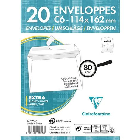 Enveloppe - CLAIREFONTAINE - Adhéclair - 114x162 mm - 80g - Blanc