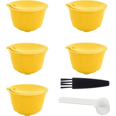 Kit Réutilisable Filtre à Café Compatible Machine DOLCE GUSTO - 5 Capsules, 1 Cuillère, 1 Brosse (Jaune) (1/5)