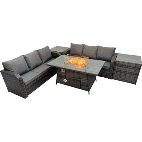 Fimous Garden Outdoor Rattan Furniture Set Rattan 3 Seater Sofa with 2 Side Table Dark Grey Mixed (1/5)