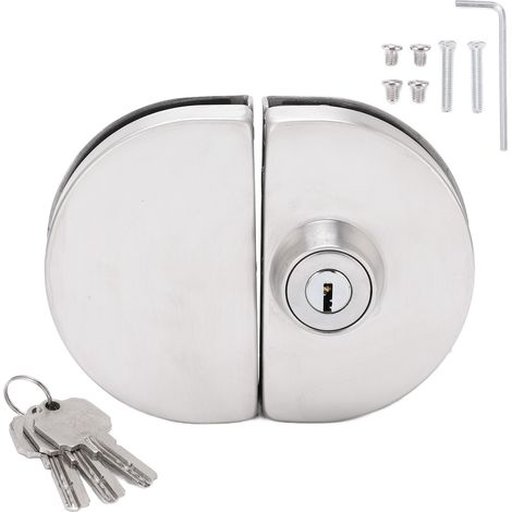 Système de verrouillage pour porte vitrée, serrure double face sans cadre, installation sans perçage, serrure antivol en acier inoxydable 304 avec pêne massif et