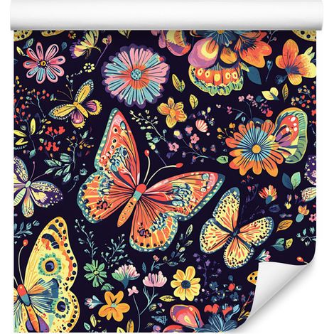 Papier peint papillons indigo et bleu marine colorés pour salon et chambre 50x1000 cm (1/5)