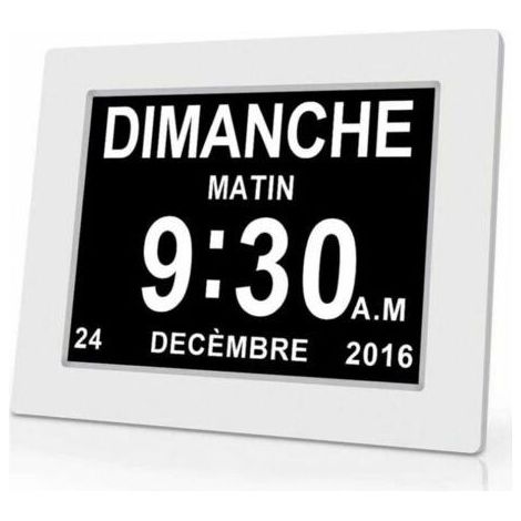 Horloge calendrier numérique (18 cm) avec date et heure, horloge Alzheimer pour les parents, rappel de médicaments pour les grands-parents et les enfants – Blanche – 20414324 mm (1/5)