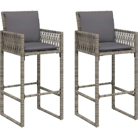 Maison Exclusive - Garten-Barhocker mit Kissen 2 Stk. Grau Poly R