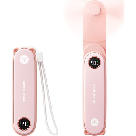 3-in-1 tragbarer Mini Ventilator mit LED Display – faltbarer USB Handventilator, integrierte Taschenlampe, kompakt und leise für Reisen, Make-up & Alltag (1/5)