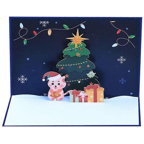 Carte de vœux de Noël 3D avec sapin et animaux mignons : vœux chaleureux et joyeux (1/4)
