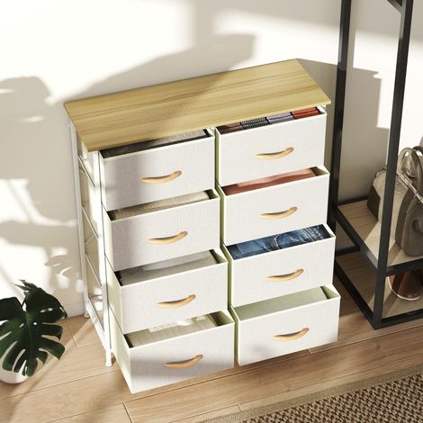 Cómoda de dormitorio con 8 cajones de tela y estructura de acero beige DESVIAE (1/5)