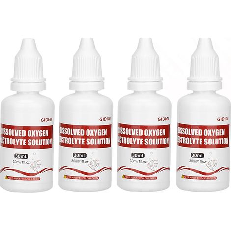 Lot de 4 tubes d'électrolyte de 30 ml chacun, compatibles avec les appareils de mesure d'oxygène dissous et autres appareils de mesure d'oxygène dissous - Solution d'entretien de sonde