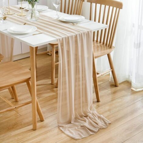 Set of 2 Champagne Chiffon Table Runners, 75 x 300 cm, Romantic, Table Decoration for Wedding, Birthday Party, Bridal and Baby Shower (1/5)