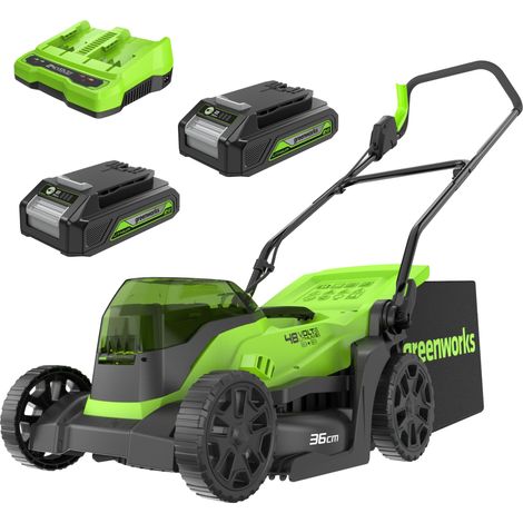 Tondeuse à gazon sans fil , 36cm largeur jusqu'à 200m² ,40L Sac de Ramassage avec batterie 2x2Ah et chargeur à double fente, GD24X2LM36K2x (1/5)